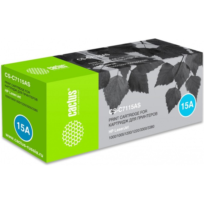 Лазерный картридж CACTUS (HP 15A) для HP LaserJet 1000, 1000w, 1005, 1005w, 1200, 1200n, 1200se, 1220, 1220se, 3300, 3300 MFP, 3310, 3320, 3320 MFP, 3320n, 3320n MFP, 3330, 3330 MFP, 3380, 3380 MFP, черный, 2 500 стр. CS-C7115AS Лазерный картридж CACTUS (HP 15A) для HP LaserJet 1000, 1000w, 1005, 1005w, 1200, 1200n, 1200se, 1220, 1220se, 3300, 3300 MFP, 3310, 3320, 3320 MFP, 3320n, 3320n MFP, 3330, 3330 MFP, 3380, 3380 MFP, черный, 2 500 стр. CS-C7115AS