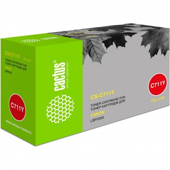 Лазерный картридж CACTUS CS-C711Y (Cartridge 711) для Canon imageClass MF9220, MF9220cdn, MF9280; LBP 5300 i-Sensys, 5360 i-Sensys; MF8450 i-Sensys, 9130 i-Sensys, 9170 i-Sensys, 9220 i-Sensys, 9280 i-Sensys, желтый, 6 000 стр. Лазерный картридж CACTUS CS-C711Y (Cartridge 711) для Canon imageClass MF9220, MF9220cdn, MF9280; LBP 5300 i-Sensys, 5360 i-Sensys; MF8450 i-Sensys, 9130 i-Sensys, 9170 i-Sensys, 9220 i-Sensys, 9280 i-Sensys, желтый, 6 000 стр.