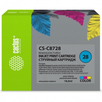 Струйный картридж CACTUS CS-C8728 (HP 28) для HP DeskJet 3320, 3420, 3520, 3535, 3550, 3645, 3650, 3740, 3840, 5150, Fax 1240, OfficeJet 4105, 4110, 4211, 4251, 5500, 5510, PSC 1110, 1200, 1210, 1310, 1340, 1350, цветной, 18 мл Струйный картридж CACTUS CS-C8728 (HP 28) для HP DeskJet 3320, 3420, 3520, 3535, 3550, 3645, 3650, 3740, 3840, 5150, Fax 1240, OfficeJet 4105, 4110, 4211, 4251, 5500, 5510, PSC 1110, 1200, 1210, 1310, 1340, 1350, цветной, 18 мл