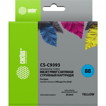 Струйный картридж CACTUS CS-C9393 (HP 88XL) для HP OfficeJet K5300 Pro, K5400 Pro, K550 Pro, K8600 Pro, L7400 Pro, L7480 Pro, L7500 Pro, L7580 Pro, L7590 Pro, L7680 Pro, L7780 Pro, увеличенной емкости, желтый, 29 мл Струйный картридж CACTUS CS-C9393 (HP 88XL) для HP OfficeJet K5300 Pro, K5400 Pro, K550 Pro, K8600 Pro, L7400 Pro, L7480 Pro, L7500 Pro, L7580 Pro, L7590 Pro, L7680 Pro, L7780 Pro, увеличенной емкости, желтый, 29 мл