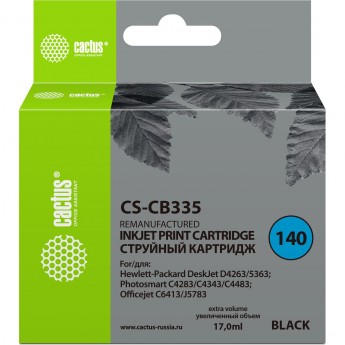 Струйный картридж CACTUS CS-CB335 (HP 140) для HP DeskJet D4263, D4363; OfficeJet J5783, J6413; PhotoSmart C4200, C4225, C4240, C4250, C4270, C4280, C4343, C4380, C4473, C4483, C4583, C5200, C5280, D5300, D5360, черный, 17 мл Струйный картридж CACTUS CS-CB335 (HP 140) для HP DeskJet D4263, D4363; OfficeJet J5783, J6413; PhotoSmart C4200, C4225, C4240, C4250, C4270, C4280, C4343, C4380, C4473, C4483, C4583, C5200, C5280, D5300, D5360, черный, 17 мл
