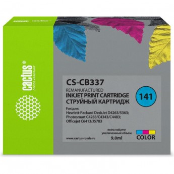 Струйный картридж CACTUS CS-CB337 (HP 141) для HP DeskJet D4263, D4363; OfficeJet J5783, J6413; PhotoSmart C4200, C4225, C4240, C4250, C4270, C4280, C4343, C4380, C4473, C4483, C4583, C5200, C5280, D5300, D5360, цветной, 9 мл Струйный картридж CACTUS CS-CB337 (HP 141) для HP DeskJet D4263, D4363; OfficeJet J5783, J6413; PhotoSmart C4200, C4225, C4240, C4250, C4270, C4280, C4343, C4380, C4473, C4483, C4583, C5200, C5280, D5300, D5360, цветной, 9 мл