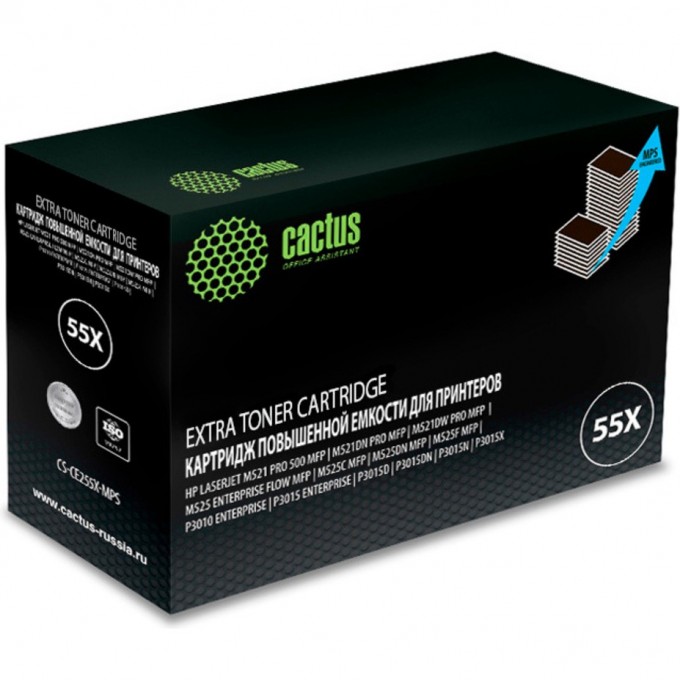 Лазерный картридж CACTUS (HP 55X) для HP LaserJet M521 Pro 500 MFP, M521dn Pro MFP, M521dw Pro MFP, M525, M525c MFP, M525f, P3010, P3015, P3015d, P3015dn, P3015x, черный, для увеличенной емкости, 15 000 стр. CS-CE255X-MPS Лазерный картридж CACTUS (HP 55X) для HP LaserJet M521 Pro 500 MFP, M521dn Pro MFP, M521dw Pro MFP, M525, M525c MFP, M525f, P3010, P3015, P3015d, P3015dn, P3015x, черный, для увеличенной емкости, 15 000 стр. CS-CE255X-MPS