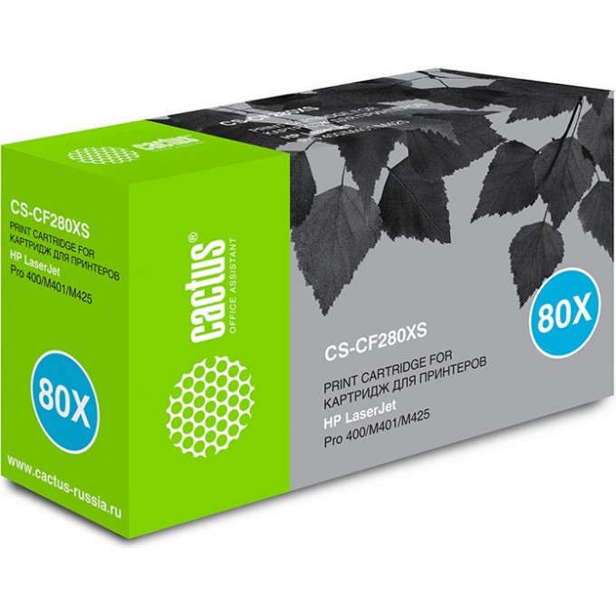 Лазерный картридж CACTUS (HP 80X) для HP LaserJet M401 Pro 400, M401a, M401d Pro 400, M401dn, M401dne (CF399A), M401dw, M401n, M425 Pro 400 MFP, M425dn, M425dw, черный, увеличенной емкости, 6 900 стр. CS-CF280XS Лазерный картридж CACTUS (HP 80X) для HP LaserJet M401 Pro 400, M401a, M401d Pro 400, M401dn, M401dne (CF399A), M401dw, M401n, M425 Pro 400 MFP, M425dn, M425dw, черный, увеличенной емкости, 6 900 стр. CS-CF280XS