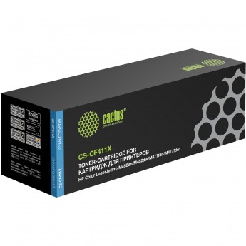 Лазерный картридж CACTUS CS-CF411X (HP 410X) для HP Color LaserJet M377, M377dw (M5H23A), M452 Pro, M452dn Pro (CF389A), M452nw Pro (CF388A), M477, M477fdn, M477fdw, M477fnw, голубой, увеличенной емкости, 5 000 стр. Лазерный картридж CACTUS CS-CF411X (HP 410X) для HP Color LaserJet M377, M377dw (M5H23A), M452 Pro, M452dn Pro (CF389A), M452nw Pro (CF388A), M477, M477fdn, M477fdw, M477fnw, голубой, увеличенной емкости, 5 000 стр.
