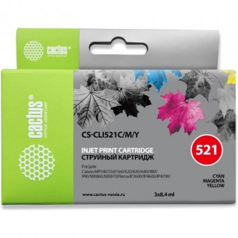 Струйный картридж CACTUS CS-CLI521C/M/Y (CLI-521 CMY) для Canon Pixma iP3600, iP4600, iP4600x, iP4700, MP540, MP540x, MP550, MP560, MP620, MP620b, MP630, MP640, MP660, MP980, MP990, MX860, MX870, цветной, 3 x 8,4 мл Струйный картридж CACTUS CS-CLI521C/M/Y (CLI-521 CMY) для Canon Pixma iP3600, iP4600, iP4600x, iP4700, MP540, MP540x, MP550, MP560, MP620, MP620b, MP630, MP640, MP660, MP980, MP990, MX860, MX870, цветной, 3 x 8,4 мл