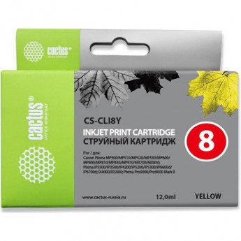 Струйный картридж CACTUS CS-CLI8Y (CLI-8Y) для Canon Pixma iP4200, iP4300, iP4500, iP5100, iP5300, iP6600, iP6700, iP7500, iP7600, MP500, MP530, MP600, MP800, MP810, MP830, MP950, MP970, MX850, PRO-9000, желтый, 12 мл Струйный картридж CACTUS CS-CLI8Y (CLI-8Y) для Canon Pixma iP4200, iP4300, iP4500, iP5100, iP5300, iP6600, iP6700, iP7500, iP7600, MP500, MP530, MP600, MP800, MP810, MP830, MP950, MP970, MX850, PRO-9000, желтый, 12 мл