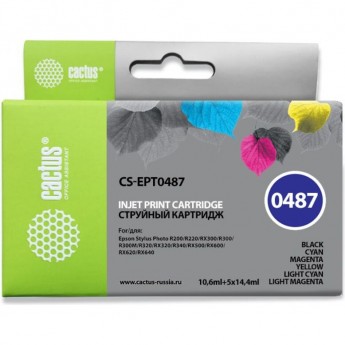 Струйный картридж CACTUS CS-EPT0487 (T0487) для Epson PM A870, D770; Stylus Photo R200, R210, R220, R300, R300M, R310, R320, R330, R340, R350, RX300, RX320, RX500, RX510, RX600, RX620, RX630, RX640, набор, 10,6 мл + 5 x 14,4 мл Струйный картридж CACTUS CS-EPT0487 (T0487) для Epson PM A870, D770; Stylus Photo R200, R210, R220, R300, R300M, R310, R320, R330, R340, R350, RX300, RX320, RX500, RX510, RX600, RX620, RX630, RX640, набор, 10,6 мл + 5 x 14,4 мл