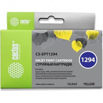 Струйный картридж CACTUS CS-EPT1294 (T1294) для принтеров Epson Stylus SX230, SX420w, SX430w, SX440w, SX525wd, SX535wd, Stylus Office B42wd, BX305f, BX320fw, BX625fwd, BX635fwd, WF 3520dwf, WF 7015, желтый, 10 мл Струйный картридж CACTUS CS-EPT1294 (T1294) для принтеров Epson Stylus SX230, SX420w, SX430w, SX440w, SX525wd, SX535wd, Stylus Office B42wd, BX305f, BX320fw, BX625fwd, BX635fwd, WF 3520dwf, WF 7015, желтый, 10 мл