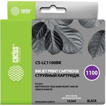 Струйный картридж CACTUS CS-LC1100BK (LC1100BK) для принтеров Brother DCP-185c, 383c, 385c, 387c, 395cn, 585cw, J715w, 6690cw, MFC-490cw, J615w, 790cw, 795cw, 990cw, 5490cn, 5890cn, 5895cw, 6490cw, черный, 16 мл Струйный картридж CACTUS CS-LC1100BK (LC1100BK) для принтеров Brother DCP-185c, 383c, 385c, 387c, 395cn, 585cw, J715w, 6690cw, MFC-490cw, J615w, 790cw, 795cw, 990cw, 5490cn, 5890cn, 5895cw, 6490cw, черный, 16 мл