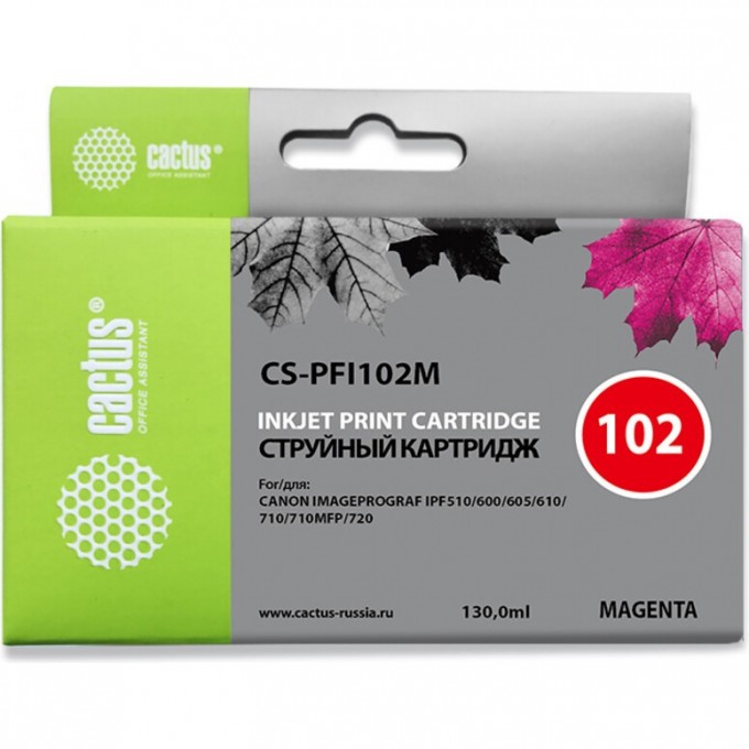 Струйный картридж CACTUS (PFI-102M) для Canon ImagePrograf iPF500, iPF510, iPF510 Plus, iPF600, iPF605, iPF610, iPF650, iPF655, iPF700, iPF710, iPF720, iPF750, iPF760 MFP M40, iPF765, LP17, LP24, пурпурный, 130 мл CS-PFI102M Струйный картридж CACTUS (PFI-102M) для Canon ImagePrograf iPF500, iPF510, iPF510 Plus, iPF600, iPF605, iPF610, iPF650, iPF655, iPF700, iPF710, iPF720, iPF750, iPF760 MFP M40, iPF765, LP17, LP24, пурпурный, 130 мл CS-PFI102M