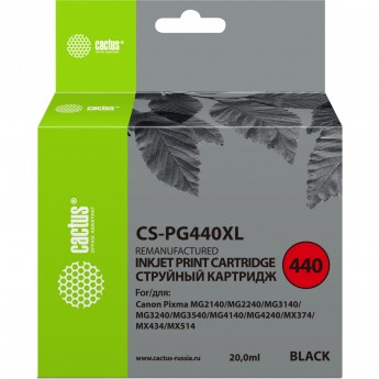 Струйный картридж CACTUS CS-PG440XL (PG-440XL) для Canon Pixma MG2140, MG2240, MG2245, MG3140, MG3240, MG3540, MG3640, MG4140, MG4240, MG4250, MX375, MX394, MX454, MX474, MX514, MX524, MX534, TS5140, черный, 20 мл Струйный картридж CACTUS CS-PG440XL (PG-440XL) для Canon Pixma MG2140, MG2240, MG2245, MG3140, MG3240, MG3540, MG3640, MG4140, MG4240, MG4250, MX375, MX394, MX454, MX474, MX514, MX524, MX534, TS5140, черный, 20 мл