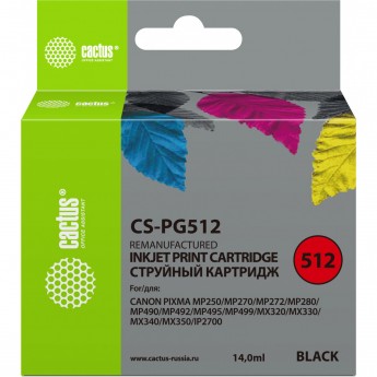 Струйный картридж CACTUS CS-PG512 (PG-512) для Canon Pixma iP2700, iP2702, MP230, MP235, MP240, MP250, MP260, MP270, MP280, MP282, MP330, MP480, MP490, MP495, MP499, MX320, MX330, MX340, MX350, MX410, черный, 14 мл Струйный картридж CACTUS CS-PG512 (PG-512) для Canon Pixma iP2700, iP2702, MP230, MP235, MP240, MP250, MP260, MP270, MP280, MP282, MP330, MP480, MP490, MP495, MP499, MX320, MX330, MX340, MX350, MX410, черный, 14 мл