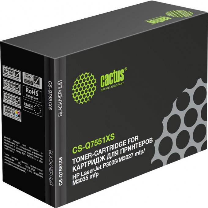 Лазерный картридж CACTUS (HP 51X) для HP LaserJet M3027 MFP, M3027x MFP, M3035 MFP, M3035x MFP, M3035xs MFP, P3005, P3005d, P3005dn, P3005dtn, P3005n, P3005x, черный, увеличенной емкости, 13 000 стр. CS-Q7551XS Лазерный картридж CACTUS (HP 51X) для HP LaserJet M3027 MFP, M3027x MFP, M3035 MFP, M3035x MFP, M3035xs MFP, P3005, P3005d, P3005dn, P3005dtn, P3005n, P3005x, черный, увеличенной емкости, 13 000 стр. CS-Q7551XS