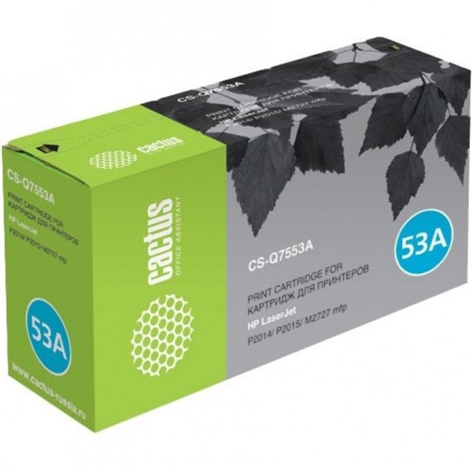 Лазерный картридж CACTUS (HP 53A) для HP LaserJet M2727 MFP, M2727nf MFP, M2727nfs MFP, P2010 series, P2012, P2014, P2012n, P2014n, P2015, P2015d, P2015dn, P2015dtn, P2015n, P2015x, черный, 3 000 стр. CS-Q7553A Лазерный картридж CACTUS (HP 53A) для HP LaserJet M2727 MFP, M2727nf MFP, M2727nfs MFP, P2010 series, P2012, P2014, P2012n, P2014n, P2015, P2015d, P2015dn, P2015dtn, P2015n, P2015x, черный, 3 000 стр. CS-Q7553A