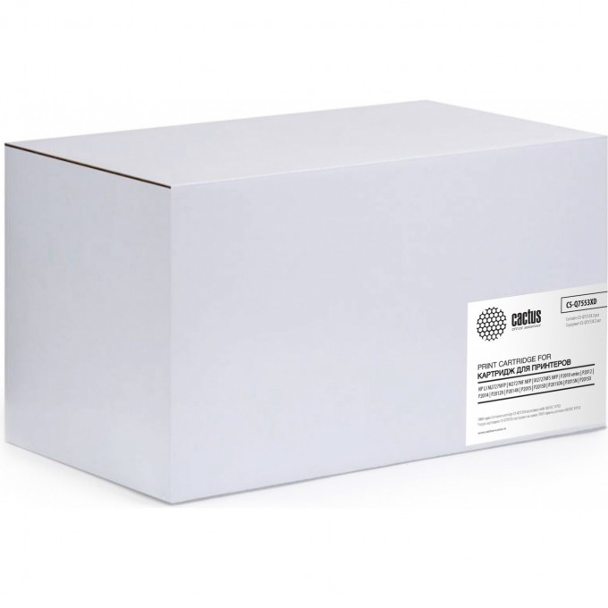 Лазерный картридж CACTUS (HP 53X) для HP LaserJet M2727 MFP, M2727nf MFP, P2010 series, P2012, P2014, P2012n, P2014n, P2015, P2015d, P2015dn, P2015dtn, P2015n, P2015x, черный, увеличенной емкости, 7 000 стр. CS-Q7553XD Лазерный картридж CACTUS (HP 53X) для HP LaserJet M2727 MFP, M2727nf MFP, P2010 series, P2012, P2014, P2012n, P2014n, P2015, P2015d, P2015dn, P2015dtn, P2015n, P2015x, черный, увеличенной емкости, 7 000 стр. CS-Q7553XD