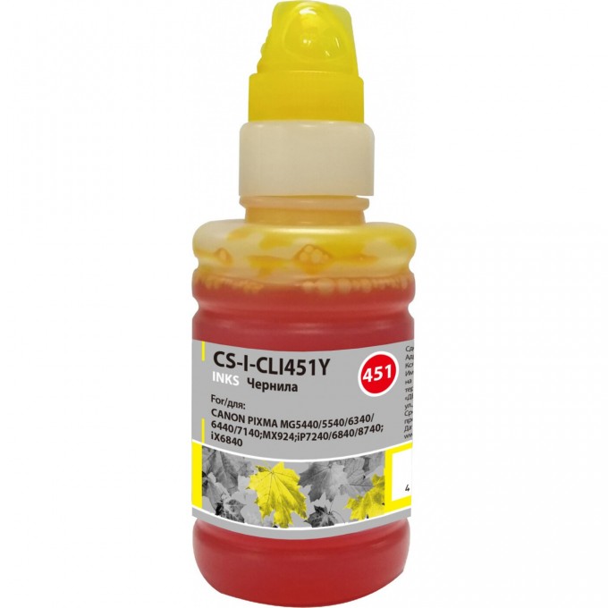 Чернила CACTUS для Canon Pixma iP6840, iP7240, iP8740, iX6840, MG5440, желтый, 100 мл CS-I-CLI451Y Чернила CACTUS для Canon Pixma iP6840, iP7240, iP8740, iX6840, MG5440, желтый, 100 мл CS-I-CLI451Y
