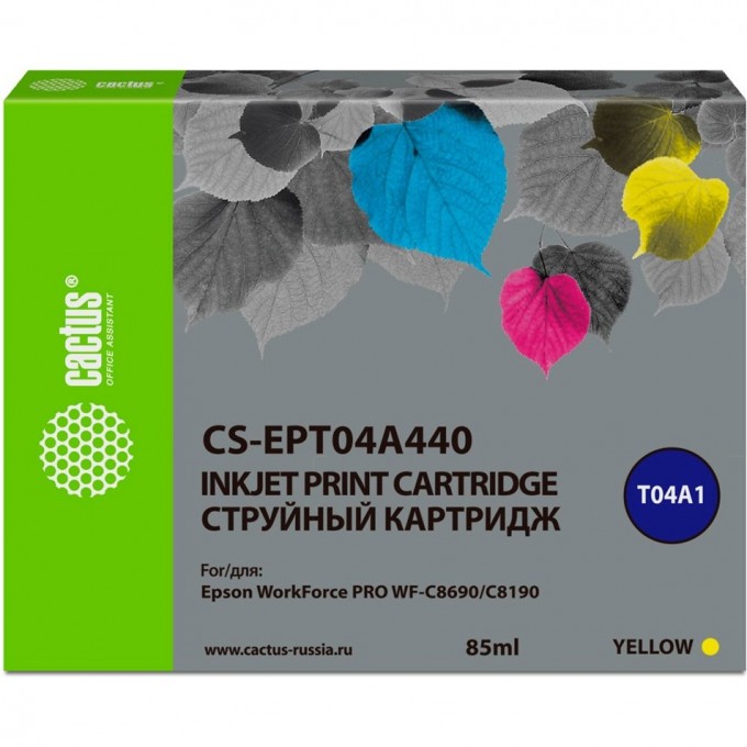 Cтруйный картридж CACTUS (C13T04A440) для EPSON WORK FORCE PRO WF-C8190, WF-C8690, желтый, 85 мл CS-EPT04A440 Cтруйный картридж CACTUS (C13T04A440) для EPSON WORK FORCE PRO WF-C8190, WF-C8690, желтый, 85 мл CS-EPT04A440