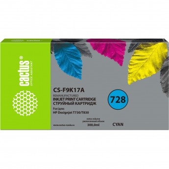 Cтруйный картридж CACTUS CS-F9K17A (HP 728XXL) для HP DesignJet T730, T830 (300 мл), голубой, увеличенной емкости Cтруйный картридж CACTUS CS-F9K17A (HP 728XXL) для HP DesignJet T730, T830 (300 мл), голубой, увеличенной емкости