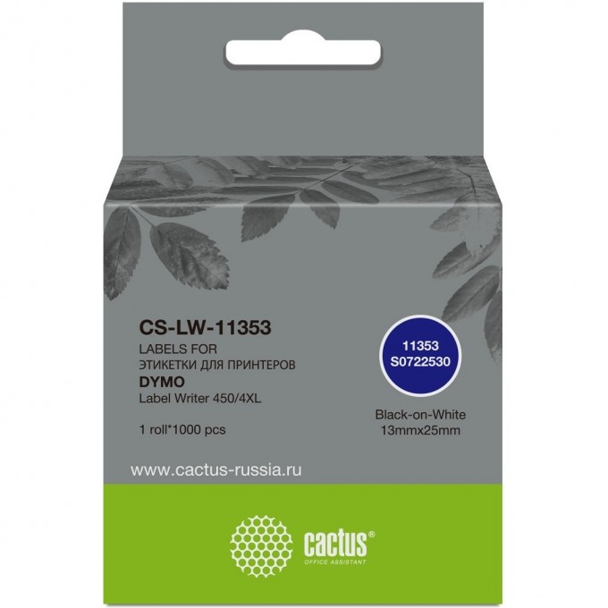 Этикетки CACTUS DYMO LABEL WRITER 450/4XL 25x13мм черный белый 1000шт cs-lw-11353 Этикетки CACTUS DYMO LABEL WRITER 450/4XL 25x13мм черный белый 1000шт cs-lw-11353