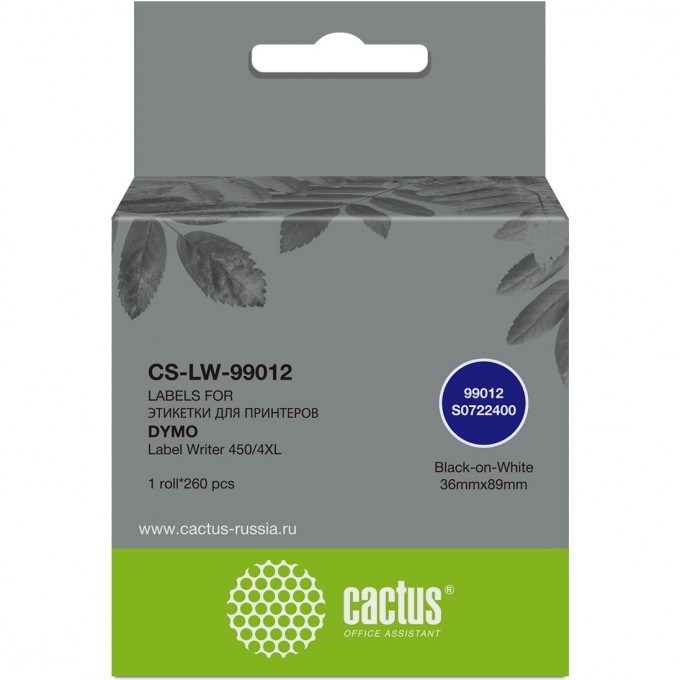 Этикетки CACTUS DYMO LABEL WRITER 450/4XL 89x36мм черный белый 260шт cs-lw-99012 Этикетки CACTUS DYMO LABEL WRITER 450/4XL 89x36мм черный белый 260шт cs-lw-99012