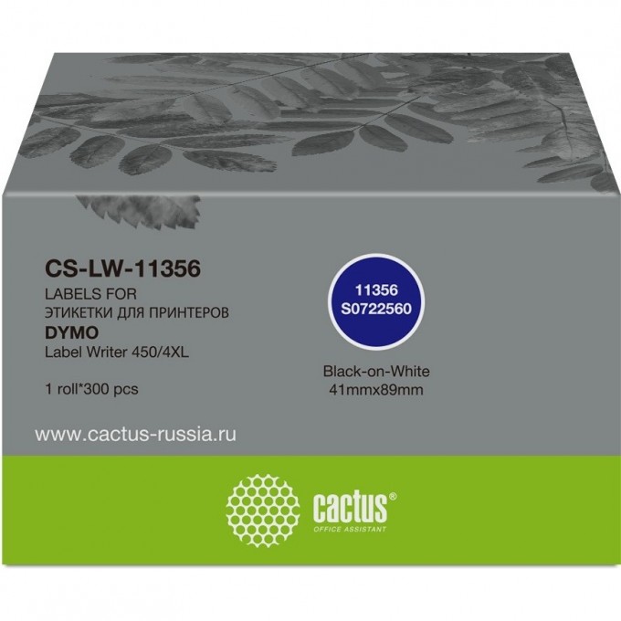 Этикетки CACTUS DYMO LABEL WRITER 450/4XL 89x41мм черный белый 300шт cs-lw-11356 Этикетки CACTUS DYMO LABEL WRITER 450/4XL 89x41мм черный белый 300шт cs-lw-11356