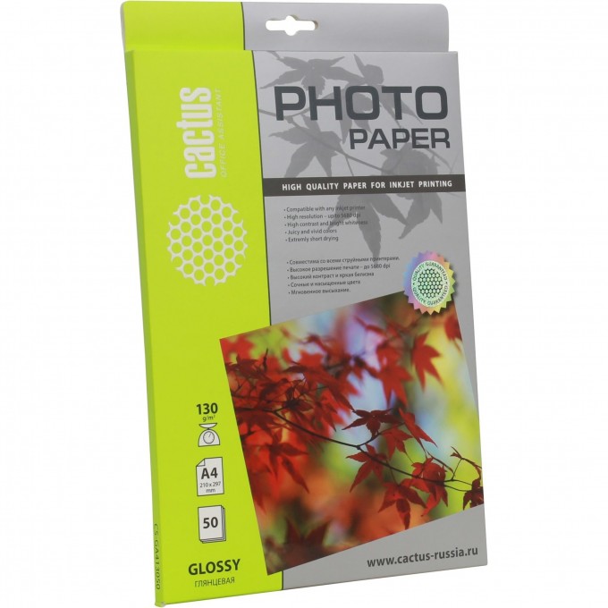 Фотобумага CACTUS A4 130г/м2 50л белый глянцевое для струйной печати cs-ga413050 Фотобумага CACTUS A4 130г/м2 50л белый глянцевое для струйной печати cs-ga413050