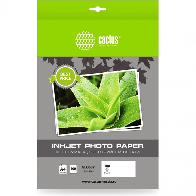 Фотобумага CACTUS A4 180г/м2 белая глянцевая для струйной печати 100л cs-ga4180100ed Фотобумага CACTUS A4 180г/м2 белая глянцевая для струйной печати 100л cs-ga4180100ed