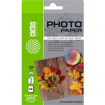 Фотобумага CACTUS CS-MA622050DS, формат 10x15, 220г/м2, белая Фотобумага CACTUS CS-MA622050DS, формат 10x15, 220г/м2, белая