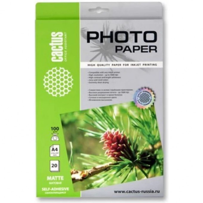 Фотобумага CACTUS , формат A4, 100г/м2, матовая CS-MSA410020 Фотобумага CACTUS , формат A4, 100г/м2, матовая CS-MSA410020