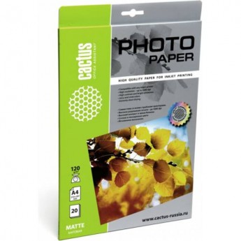 Фотобумага CACTUS CS-MA412020, формат A4, 120г/м2, белая Фотобумага CACTUS CS-MA412020, формат A4, 120г/м2, белая