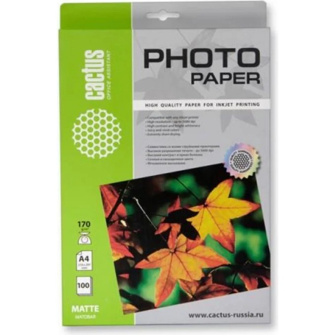 Фотобумага CACTUS , формат A4, 170г/м2, белая CS-MA4170100
