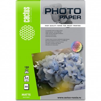 Фотобумага CACTUS CS-MA418050, формат A4, 180г/м2, белый Фотобумага CACTUS CS-MA418050, формат A4, 180г/м2, белый