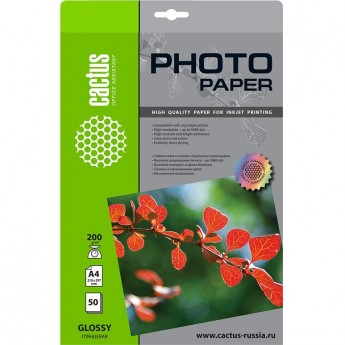 Фотобумага CACTUS CS-GA420050, формат A4, 200г/м2, белая Фотобумага CACTUS CS-GA420050, формат A4, 200г/м2, белая