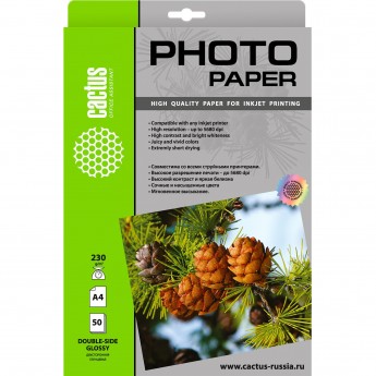 Фотобумага CACTUS CS-GA423050DS, формат A4, 230г/м2, белая Фотобумага CACTUS CS-GA423050DS, формат A4, 230г/м2, белая