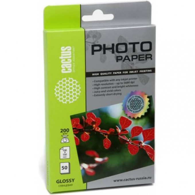 Фотобумага CACTUS , формат А6, 200г/м2, белая CS-GA620050 Фотобумага CACTUS , формат А6, 200г/м2, белая CS-GA620050