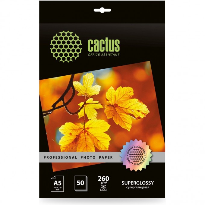 Фотобумага CACTUS PROF A5/260г/м2 белая глянцевая для струйной печати 50л cs-hga526050 Фотобумага CACTUS PROF A5/260г/м2 белая глянцевая для струйной печати 50л cs-hga526050