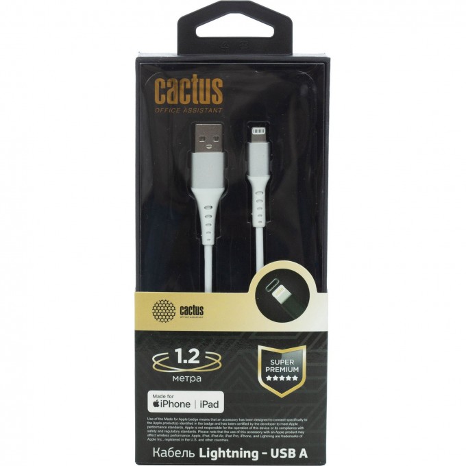 Кабель CACTUS CS-LG.USB.A-1.2 USB (m)-Lightning (m) 1.2 м, белый cs-lg-usb-a-1-2 Кабель CACTUS CS-LG.USB.A-1.2 USB (m)-Lightning (m) 1.2 м, белый cs-lg-usb-a-1-2