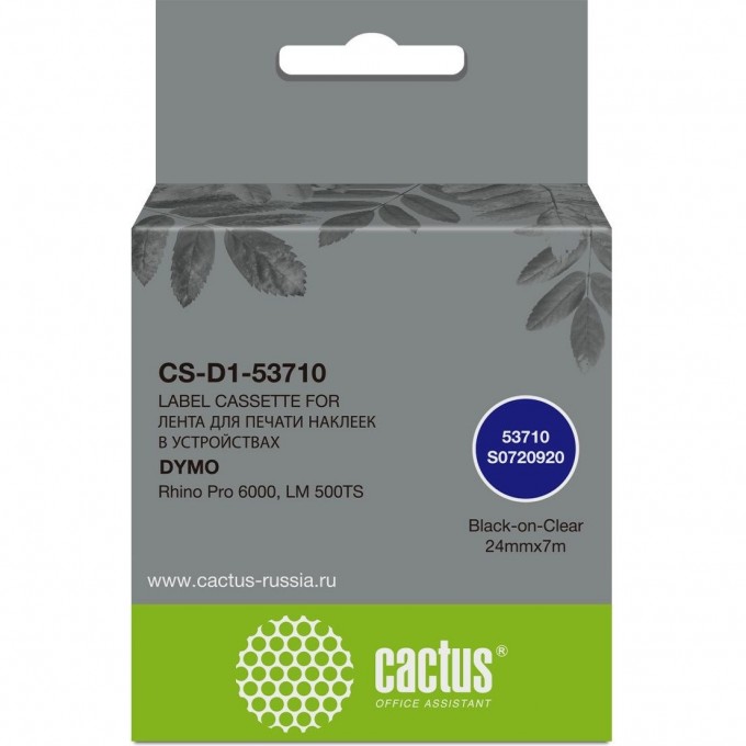 Картридж ленточный CACTUS (53710) черный/прозрачный для Dymo Rhino Pro 6000, LM 500TS cs-d1-53710 Картридж ленточный CACTUS (53710) черный/прозрачный для Dymo Rhino Pro 6000, LM 500TS cs-d1-53710