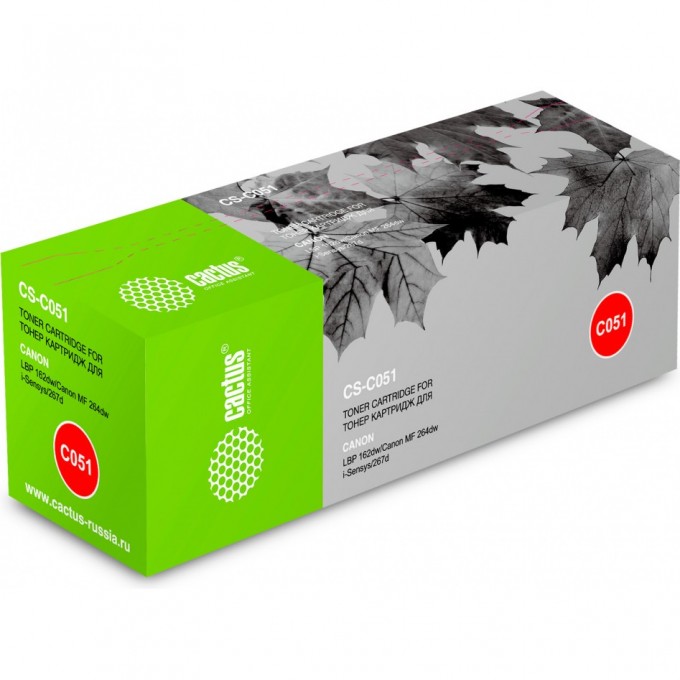 Лазерный картридж CACTUS (Cartridge 051) для Canon LBP 162dw; MF264dw i-Sensys, 267dw i-Sensys, 269dw i-Sensys, черный, 1 700 стр. CS-C051 Лазерный картридж CACTUS (Cartridge 051) для Canon LBP 162dw; MF264dw i-Sensys, 267dw i-Sensys, 269dw i-Sensys, черный, 1 700 стр. CS-C051