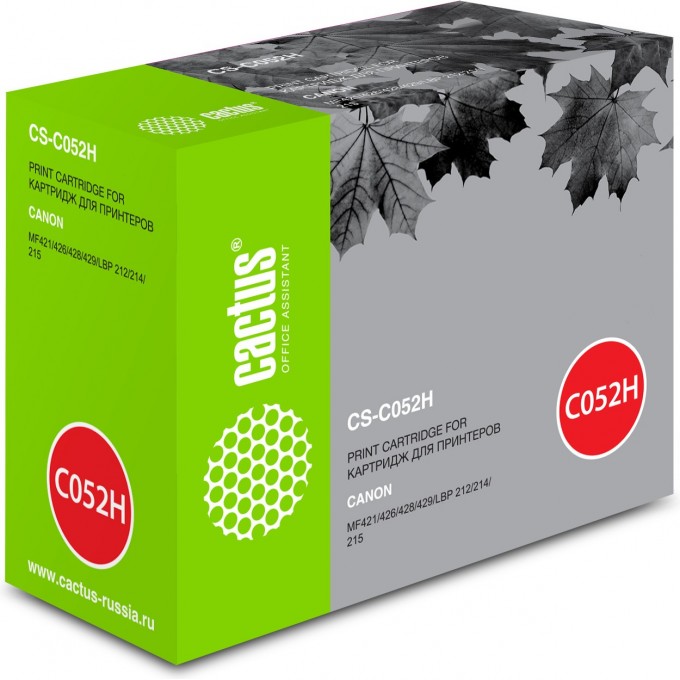 Лазерный картридж CACTUS (Cartridge 052H) для Canon MF421dw, 426dw, 426x, 428x, 429x; LBP 212dw, 214dw, 215x, черный, 9 200 стр. CS-C052H Лазерный картридж CACTUS (Cartridge 052H) для Canon MF421dw, 426dw, 426x, 428x, 429x; LBP 212dw, 214dw, 215x, черный, 9 200 стр. CS-C052H