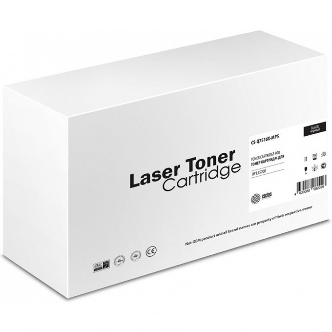 Лазерный картридж CACTUS (HP 16A) для HP LaserJet 5200, 5200N, 5200L, 5200TN, 5200DTN, черный, увеличенной емкости, 23 000 стр. CS-Q7516X-MPS Лазерный картридж CACTUS (HP 16A) для HP LaserJet 5200, 5200N, 5200L, 5200TN, 5200DTN, черный, увеличенной емкости, 23 000 стр. CS-Q7516X-MPS