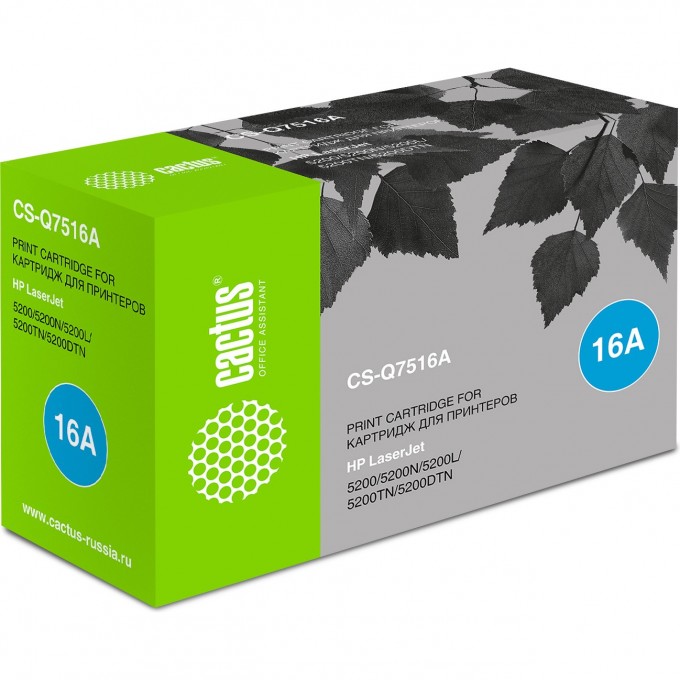 Лазерный картридж CACTUS (HP 16A) для принтеров HP LaserJet 5200, 5200dtn, 5200tn, 5200l, 5200n, 5200lx, черный, 12 000 стр. CS-Q7516A Лазерный картридж CACTUS (HP 16A) для принтеров HP LaserJet 5200, 5200dtn, 5200tn, 5200l, 5200n, 5200lx, черный, 12 000 стр. CS-Q7516A