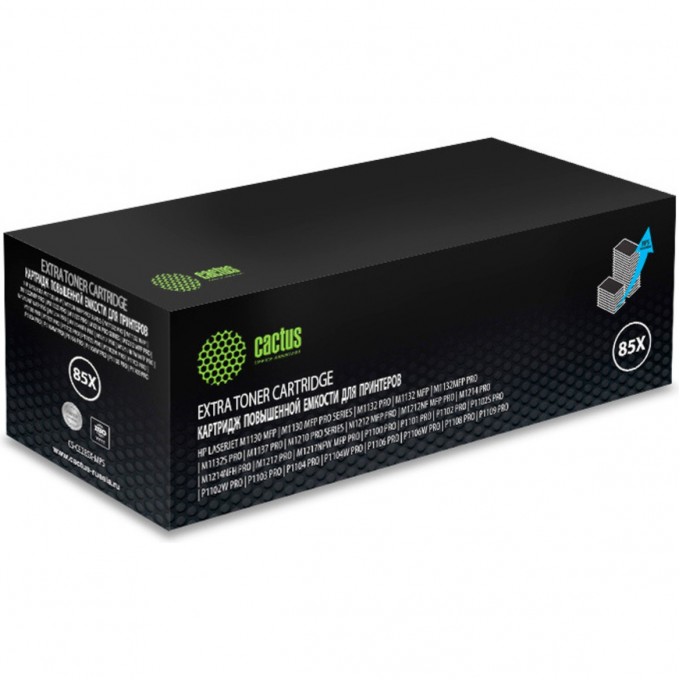 Лазерный картридж CACTUS (HP 85X) для HP LaserJet M1130 MFP, M1132 MFP Pro, P1102s Pro, P1103 Pro, черный, увеличенной емкости, 3 000 стр. CS-CE285X-MPS Лазерный картридж CACTUS (HP 85X) для HP LaserJet M1130 MFP, M1132 MFP Pro, P1102s Pro, P1103 Pro, черный, увеличенной емкости, 3 000 стр. CS-CE285X-MPS