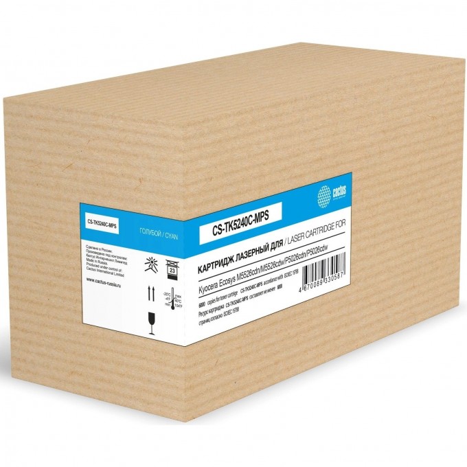 Лазерный картридж CACTUS (TK-5240C) голубой для Kyocera Ecosys M5526cdn, M5526cdw, P5026cdn, P5026cdw (6'000 стр.) cs-tk5240c-mps Лазерный картридж CACTUS (TK-5240C) голубой для Kyocera Ecosys M5526cdn, M5526cdw, P5026cdn, P5026cdw (6'000 стр.) cs-tk5240c-mps