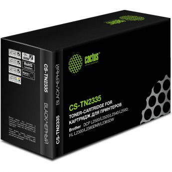 Лазерный картридж CACTUS CS-TN2335 (TN-2335) для принтеров Brother DCP L2500, L2520, L2540, L2560; HL L2300, L2340, L2360, L2365; MFC L2700, L2720, L2740, черный, 1 200 стр. Лазерный картридж CACTUS CS-TN2335 (TN-2335) для принтеров Brother DCP L2500, L2520, L2540, L2560; HL L2300, L2340, L2360, L2365; MFC L2700, L2720, L2740, черный, 1 200 стр.