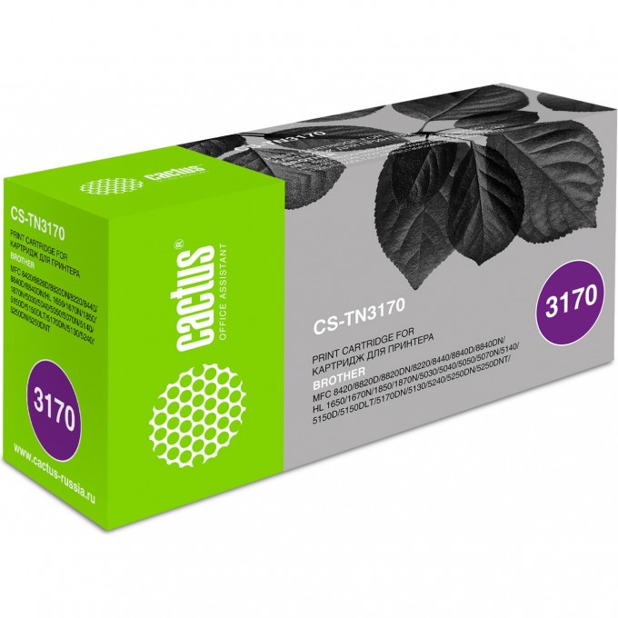 Лазерный картридж CACTUS (TN-3170) для принтеров Brother HL 5240, HL 5240L, HL 5250dn, HL 5270dn, HL 5280dw, DCP 8060, DCP 8065dn, MFC 8460n, MFC 8860dn, MFC 8870dw, черный, 7 000 стр. CS-TN3170 Лазерный картридж CACTUS (TN-3170) для принтеров Brother HL 5240, HL 5240L, HL 5250dn, HL 5270dn, HL 5280dw, DCP 8060, DCP 8065dn, MFC 8460n, MFC 8860dn, MFC 8870dw, черный, 7 000 стр. CS-TN3170