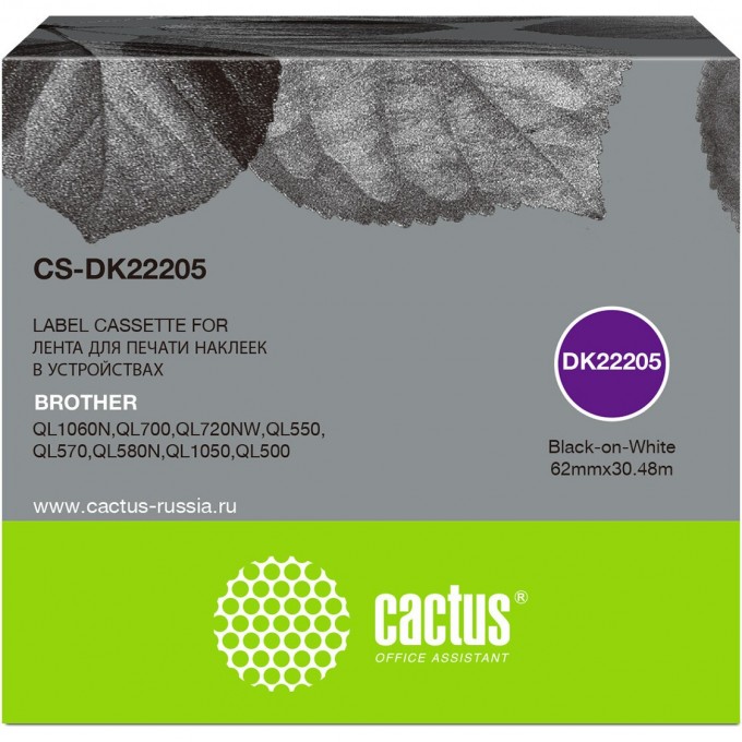 Ленточный картридж CACTUS для Brother P-touch QL-500, QL-550, QL-700, QL-800, черный CS-DK22205 Ленточный картридж CACTUS для Brother P-touch QL-500, QL-550, QL-700, QL-800, черный CS-DK22205