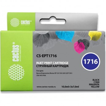 Струйный картридж CACTUS CS-EPT1716 (17XL) для принтеров Epson Expression Home XP-33, XP-103, XP-203, XP-207, XP-303, XP-306, XP-313, XP-323, XP-403, XP-406, XP-413, XP-423, набор, 10 мл + 3 x 7 мл Струйный картридж CACTUS CS-EPT1716 (17XL) для принтеров Epson Expression Home XP-33, XP-103, XP-203, XP-207, XP-303, XP-306, XP-313, XP-323, XP-403, XP-406, XP-413, XP-423, набор, 10 мл + 3 x 7 мл