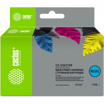 Струйный картридж CACTUS CS-3JA27AE (963XL) для HP OfficeJet Pro 9010, 9010e, 9012, 9014, 9015, 9016, 9019, голубой, 25.5 м Струйный картридж CACTUS CS-3JA27AE (963XL) для HP OfficeJet Pro 9010, 9010e, 9012, 9014, 9015, 9016, 9019, голубой, 25.5 м